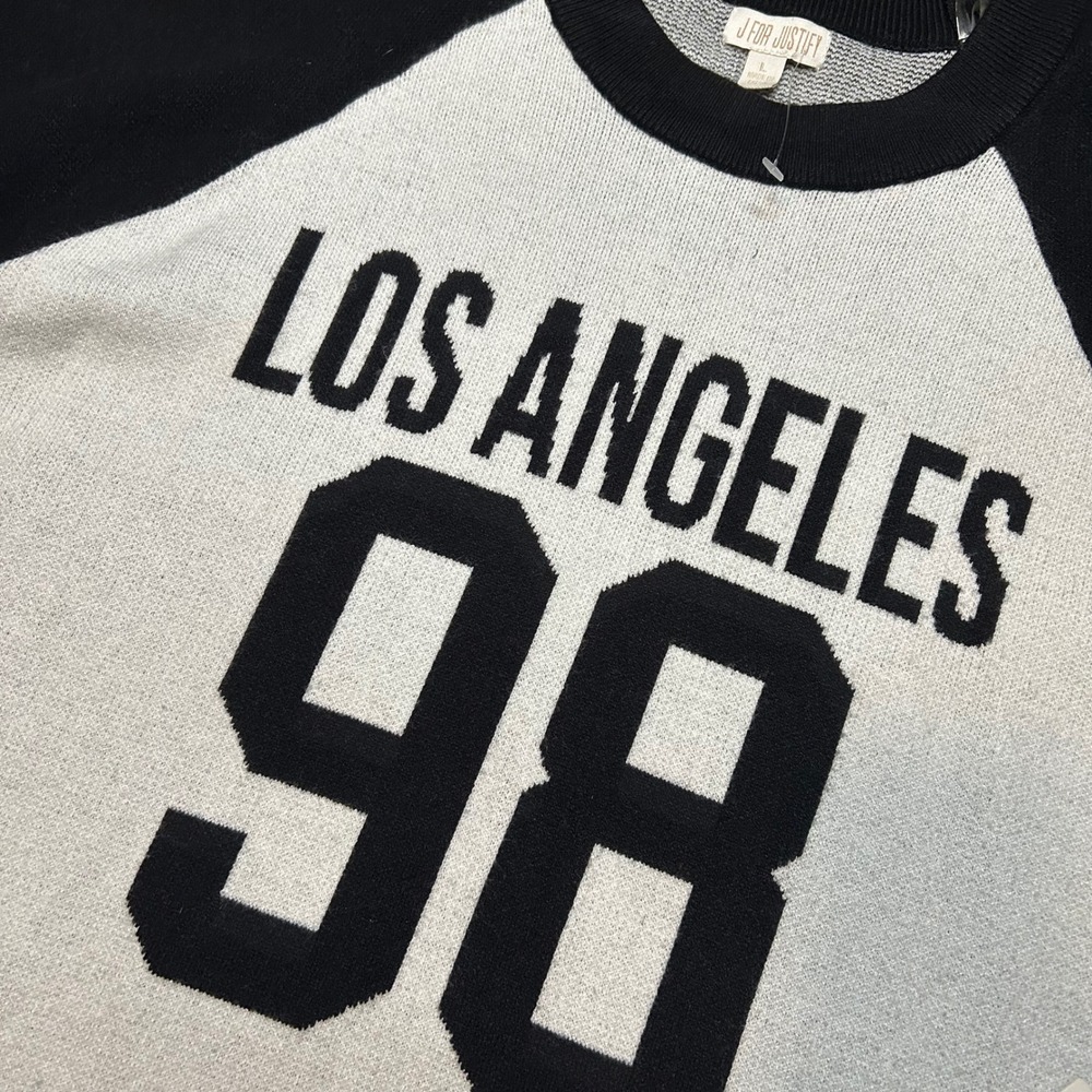 J For Justify Sweater Dress Women Large Black White Los Angeles 98 Raglan Knit